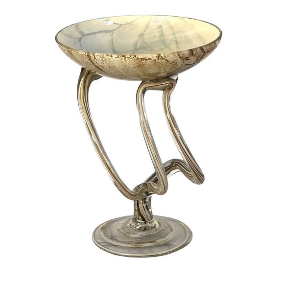 vint Jozefina Krosno Art Glass Jelly Fish 7'' Pedestal Bowl Dish made in Poland - Picture 1 of 12